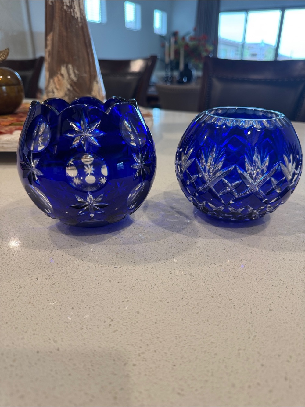 Cobalt Blue Cut Crystal Votives - Set of 2